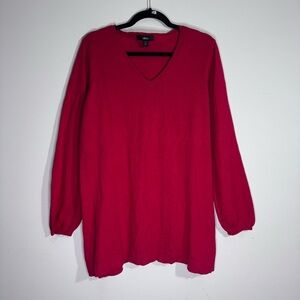 Ellos Red V Neck Tunic Sweater Plus Size 18/20 Long Knit Cozy Top